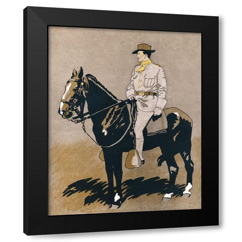 Soldier Riding a Horse Black Modern Wood Framed Art Print by Penfield, Edward