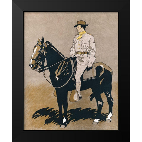 Soldier Riding a Horse Black Modern Wood Framed Art Print by Penfield, Edward