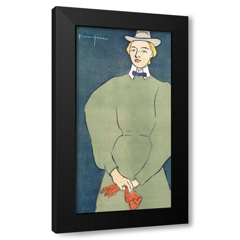 Woman holding gloves (1896) Black Modern Wood Framed Art Print with Double Matting by Penfield, Edward