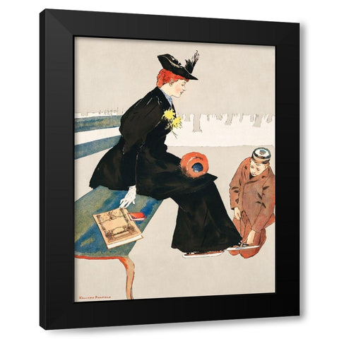 Woman sitting on a bench Black Modern Wood Framed Art Print with Double Matting by Penfield, Edward