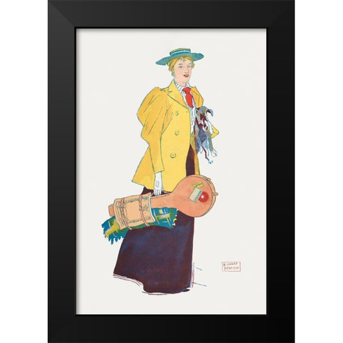 Woman holding dog and stuffs Black Modern Wood Framed Art Print by Penfield, Edward