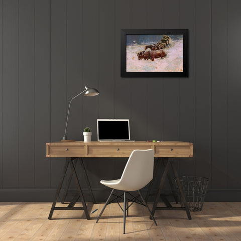 A Snowbound Christmas on the Overland Coach Black Modern Wood Framed Art Print by Remington, Frederic