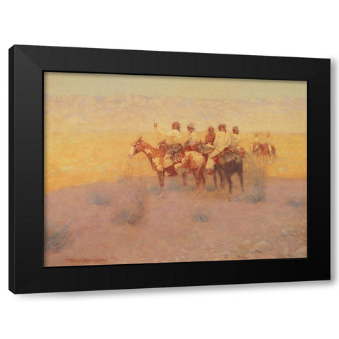 Apaches Listening Black Modern Wood Framed Art Print by Remington, Frederic