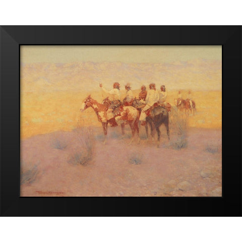 Apaches Listening Black Modern Wood Framed Art Print by Remington, Frederic