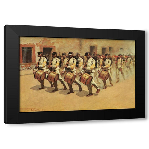 Drum Corps-Mexican Army Black Modern Wood Framed Art Print by Remington, Frederic