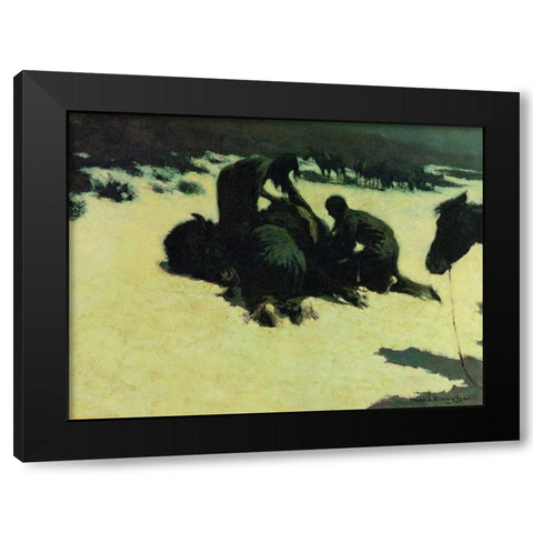 Hungry Moon Black Modern Wood Framed Art Print by Remington, Frederic