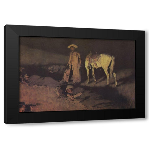 In From the Night Herd Black Modern Wood Framed Art Print by Remington, Frederic