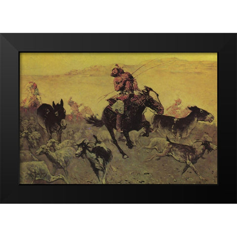 Navajo Raid Black Modern Wood Framed Art Print by Remington, Frederic