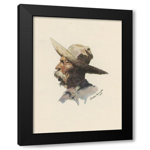 Old Man Black Modern Wood Framed Art Print by Remington, Frederic