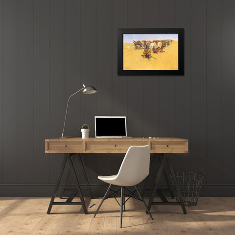 Old Time Plains Fight Black Modern Wood Framed Art Print by Remington, Frederic