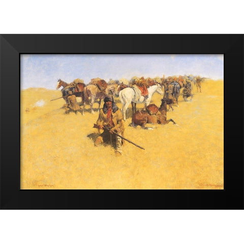 Old Time Plains Fight Black Modern Wood Framed Art Print by Remington, Frederic