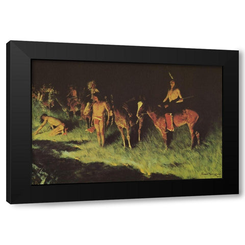 The Grass Fire Black Modern Wood Framed Art Print with Double Matting by Remington, Frederic
