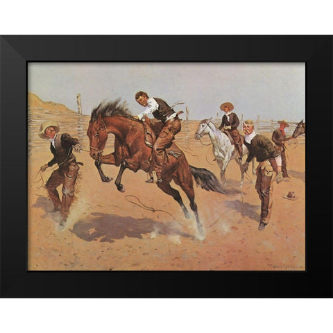 Turn Him Loose Black Modern Wood Framed Art Print by Remington, Frederic