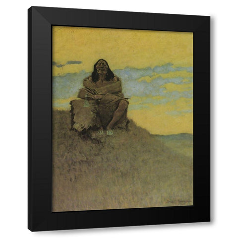 When His Heart is Bad Black Modern Wood Framed Art Print with Double Matting by Remington, Frederic