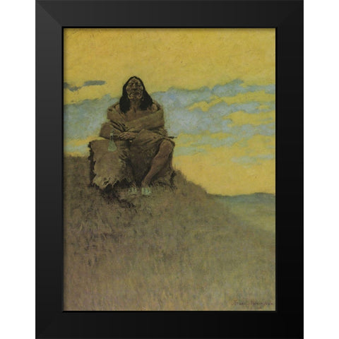 When His Heart is Bad Black Modern Wood Framed Art Print by Remington, Frederic
