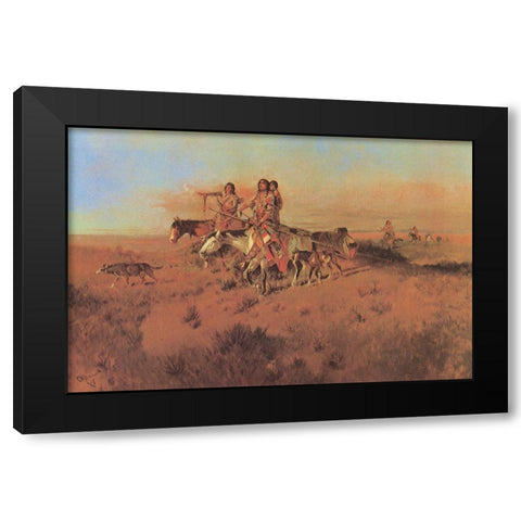Following the Buffalo Run Black Modern Wood Framed Art Print by Russell, Charles Marion