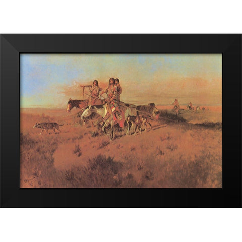 Following the Buffalo Run Black Modern Wood Framed Art Print by Russell, Charles Marion