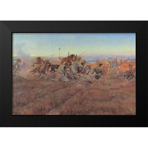 Jumped Black Modern Wood Framed Art Print by Russell, Charles Marion