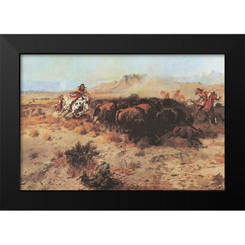The Buffalo Hunt No 26 Black Modern Wood Framed Art Print by Russell, Charles Marion