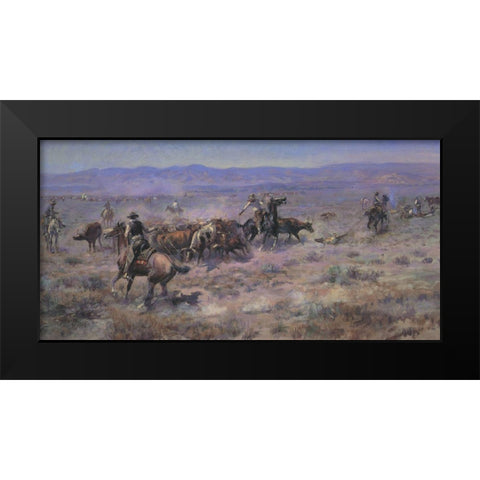 The Round Up Black Modern Wood Framed Art Print by Russell, Charles Marion