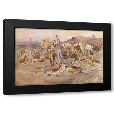 War Council Black Modern Wood Framed Art Print by Russell, Charles Marion