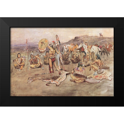 War Council Black Modern Wood Framed Art Print by Russell, Charles Marion
