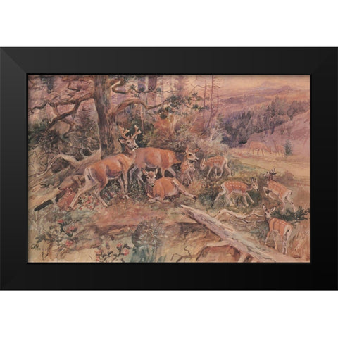White Tails Black Modern Wood Framed Art Print by Russell, Charles Marion