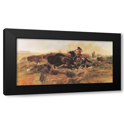 Wild Meat for Wild Men Black Modern Wood Framed Art Print by Russell, Charles Marion