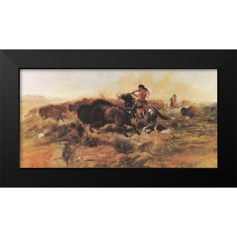 Wild Meat for Wild Men Black Modern Wood Framed Art Print by Russell, Charles Marion