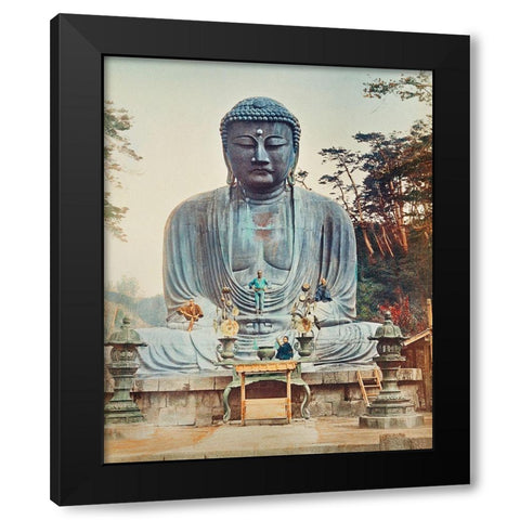The Bronze Buddha at Kamakura Black Modern Wood Framed Art Print with Double Matting by Kazumasa, Ogawa