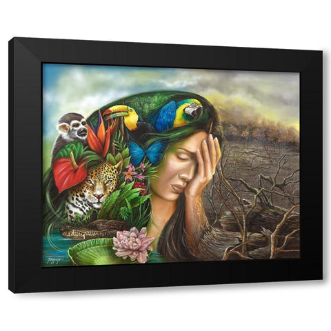 Amazonia Mother Earth in Distress Black Modern Wood Framed Art Print by Ferraro
