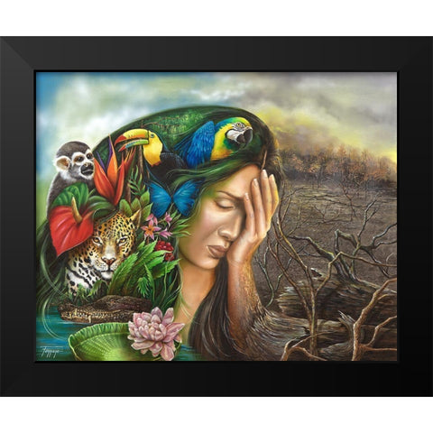 Amazonia Mother Earth in Distress Black Modern Wood Framed Art Print by Ferraro