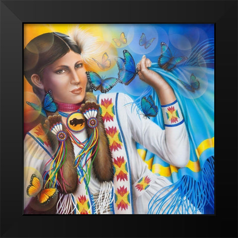 Soshone Butterfly Dance Black Modern Wood Framed Art Print by Ferraro