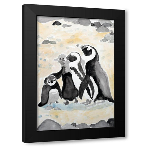 African Penguin Family Black Modern Wood Framed Art Print with Double Matting by Derr, Wynn