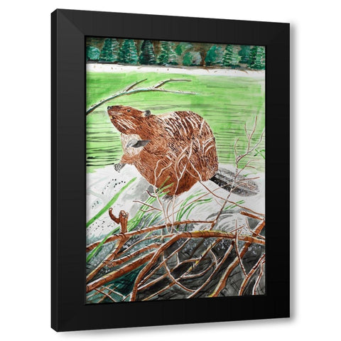 Beaver Buddy Black Modern Wood Framed Art Print by Derr, Wynn