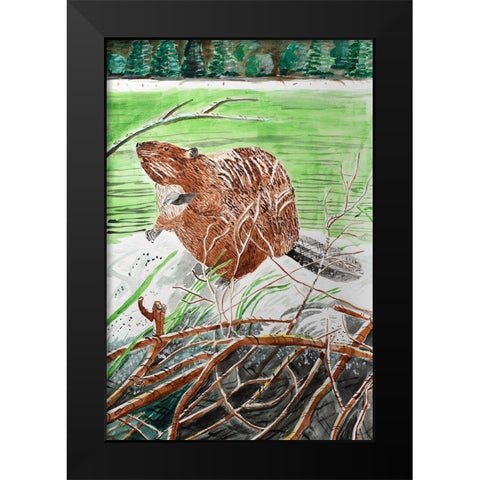 Beaver Buddy Black Modern Wood Framed Art Print by Derr, Wynn