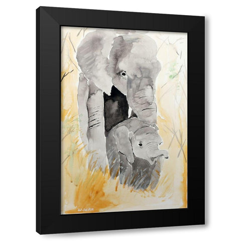 Elephant Pair Black Modern Wood Framed Art Print by Derr, Wynn