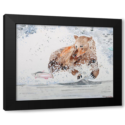 Grizzly Chasing Salmon Black Modern Wood Framed Art Print with Double Matting by Derr, Wynn