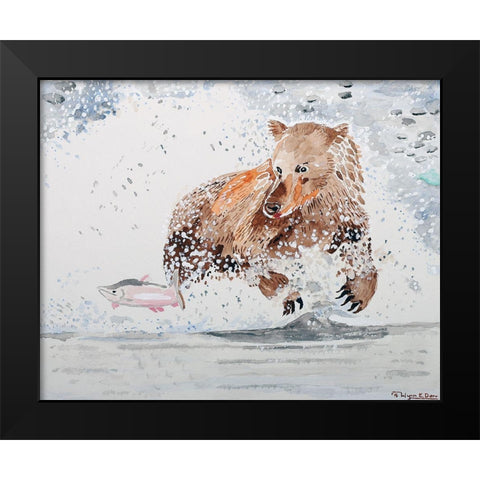 Grizzly Chasing Salmon Black Modern Wood Framed Art Print by Derr, Wynn
