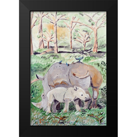 Rhinoceros Duo Black Modern Wood Framed Art Print by Derr, Wynn