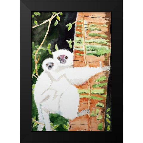 Silky Sifaka Duo Black Modern Wood Framed Art Print by Derr, Wynn