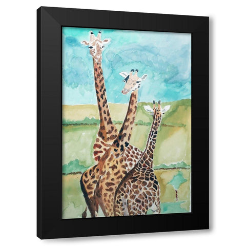 Southern Giraffes Black Modern Wood Framed Art Print by Derr, Wynn