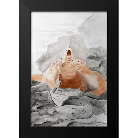 Stellar Sea Lion Trio Black Modern Wood Framed Art Print by Derr, Wynn