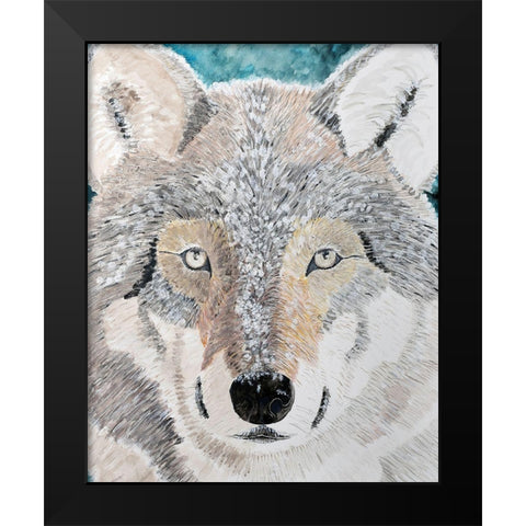 Wintery Wolf Black Modern Wood Framed Art Print by Derr, Wynn