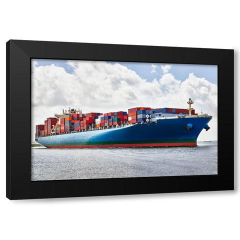 A Massive Container Ship-Savannah River-Savannah-Georgia Black Modern Wood Framed Art Print with Double Matting by Highsmith, Carol