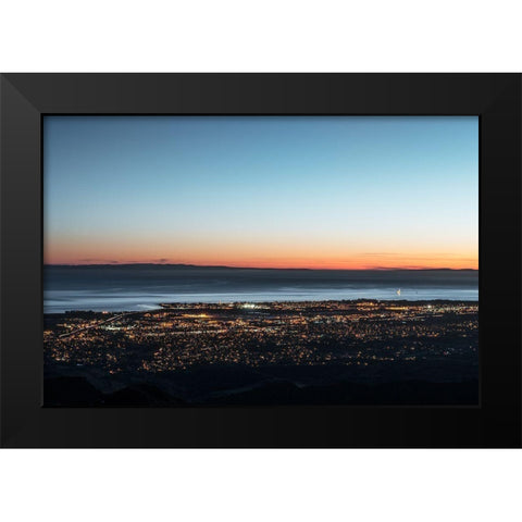 Dusk shot of Santa Barbara-California-and the Pacific shore Black Modern Wood Framed Art Print by Highsmith, Carol