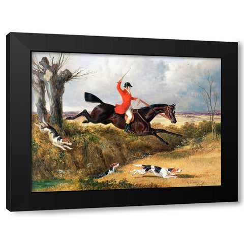 Foxhunting-Clearing a Ditch Black Modern Wood Framed Art Print with Double Matting by Herring, John Frederick