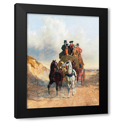 The Royal Mail Coach on the Road Black Modern Wood Framed Art Print by Herring, John Frederick