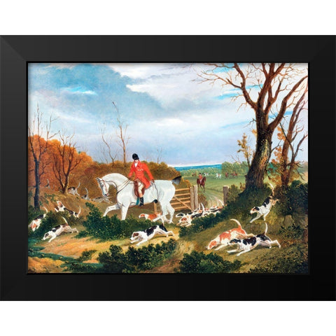 The Suffolk Hunt-Going to Cover near Herringswell Black Modern Wood Framed Art Print by Herring, John Frederick