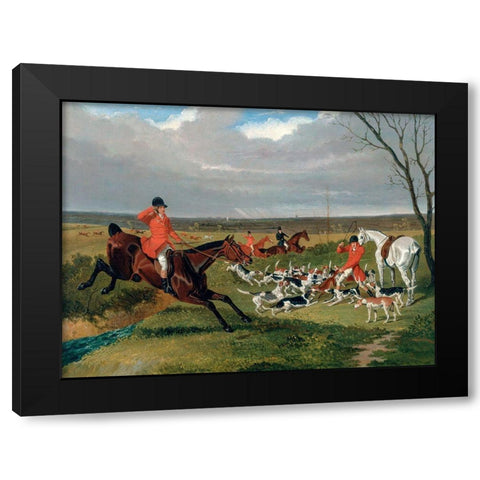 The Suffolk Hunt-The Death Black Modern Wood Framed Art Print by Herring, John Frederick